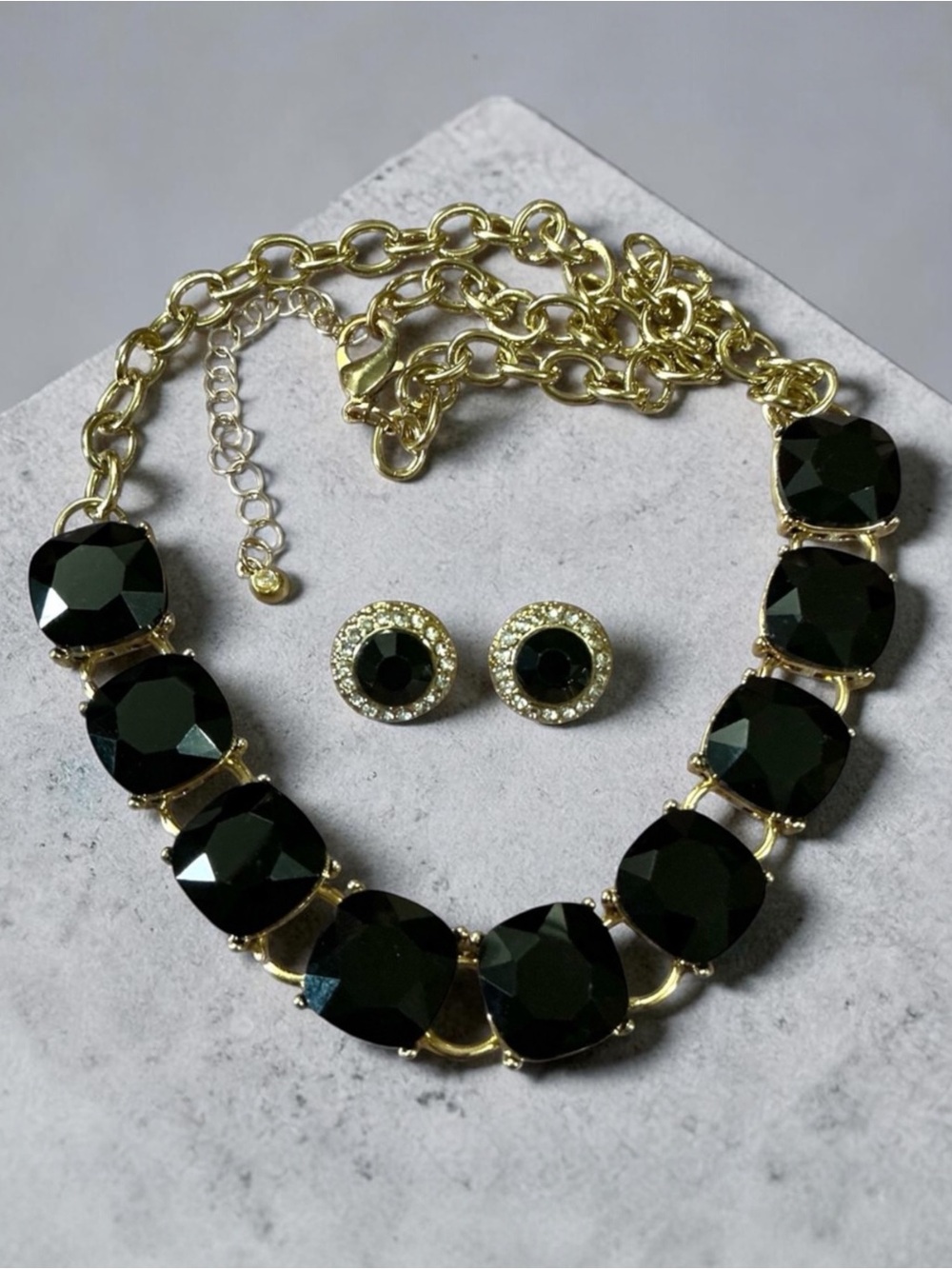 Massini Black and Gold Necklace & Earrings NWOT